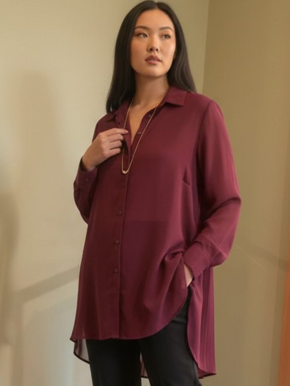 Deep Burgundy tunic with swing pleated back- Size 2X by Grace Elements